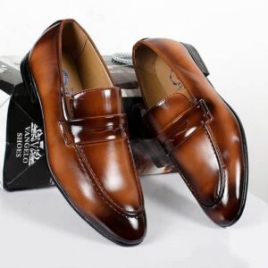 Mens Business Leather Non-slip Formal Shoes Brown